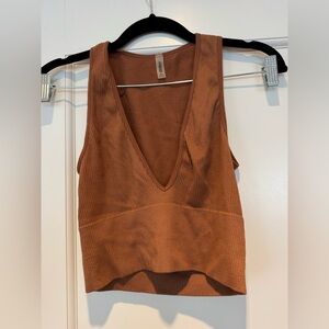 Elegant Deep V-Neck Brown Tank Top